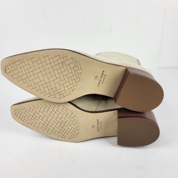 Cole Haan Naia Pointed Toe Block Heel Booties Women's Light Beige Size 7.5B - Picture 11 of 12